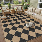 6x9 Checkered Easy Jute Area Rug for Living Room Large Checkerboard Washable Indoor Outdoor Carpet Farmhouse Patio Office Mat Geometric Non Slip Black Carpet for Backyard Dining Room