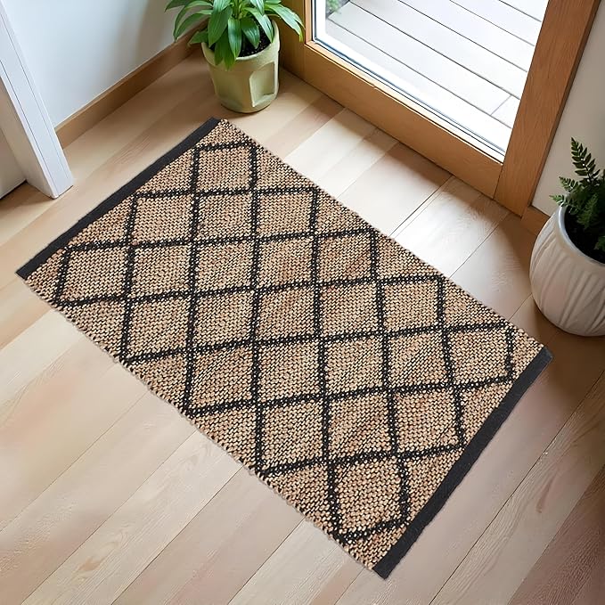 · REDEARTH · Jute Cotton Area Rug - 2'x3' Rectangular Rug, Sustainable Handwoven, Non-Shedding, Soft & Durable – Reversible, Neutral Tones for Home Décor in Living Room, Dining Room, Bedroom, Set of 2