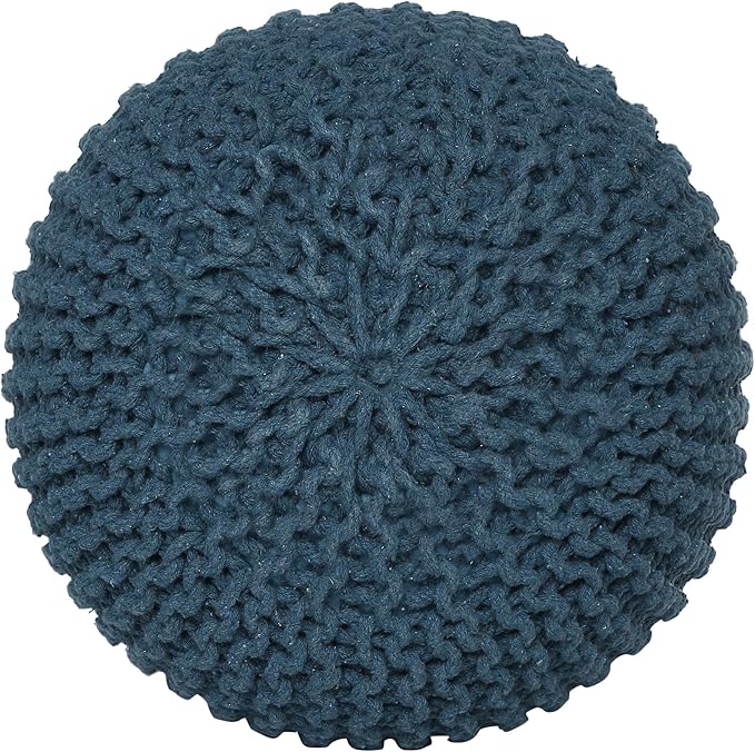 REDEARTH · Round Pouf Foot Stool Bean Bag Ottoman - Hand Knitted Boho Pouffe - Home Decor Poof - Stuffed Foot Rest for Living Room - Nursery - Bedroom - Patio (19.5"x19.5"x14") - Teal, Set of 2