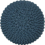 REDEARTH · Round Pouf Foot Stool Bean Bag Ottoman - Hand Knitted Boho Pouffe - Home Decor Poof - Stuffed Foot Rest for Living Room - Nursery - Bedroom - Patio (19.5"x19.5"x14") - Teal, Set of 2