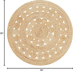 Hand Woven Jute Area Rug - 3' Round - Rustic Beige Reversible Farmhouse Rugs for Living Room, Bedroom, Kitchen - Vintage Natural Braided Entry Floor Décor Circle Boho Round Jute Rug 3ft