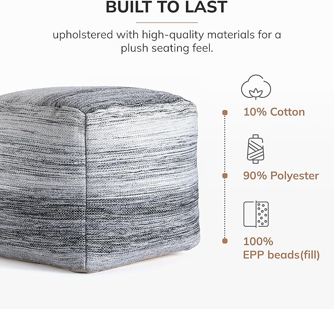 Anji Mountain Pouf Ottoman Foot Rest, Handmade Ottoman Pouf, Comfortable Foot Stool, Decorative Floor Seating for Living Room Decor, Bedroom & Home Décor Accent - Inverness