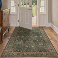 Bavni Washable Rugs 4x6-Machine Washable Rug Lightweight Low Pile, Vintage Floral Rug Non-Shedding Distressed Throw Carpet for Living Room Bedroom Office, Dark Green/Multi
