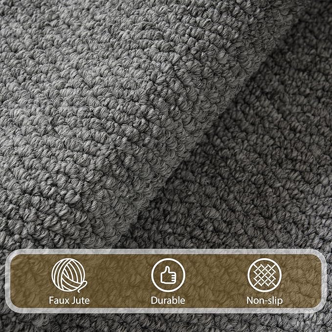 Softlife Hallway Runner Rug 2x6 ft Faux Jute Rug Washable Entryway Hall Carpet Runner Modern Farmhouse Laundry Room Rugs Kitchen Rugs Long Carpet for Bathroom, Grey