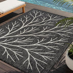 Washable Indoor Outdoor Rug 5x7 Modern Area Rugs Branch Pattern Non Shedding Waterproof Easy Clean Patio Deck Porch Living Room Bedroom Garden RV (5 X 7 Dark Gray)