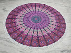 Round Beach Tapestry Turquoise Mandala Throw/Boho Hippie Beach Blanket Roundie/Indian Cotton Bohemian Large Round Table Cloth-Home Decor/Yoga Mat Meditation Picnic Rug (42", White And Pink)