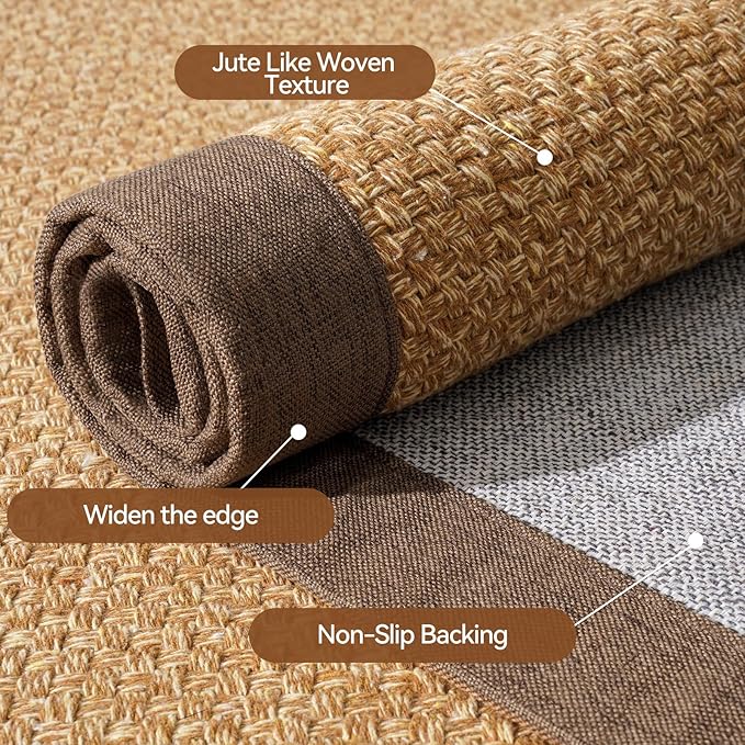 Washable Hallway Runner Rug 2x6 Jute Like Kitchen Runner Mat Rugs Non Slip, Woven Soft Entryway Farmhouse Runner Boho Floor Carpet for Indoor Laundry Hall Backdoor Bedroom Living Room, Brown