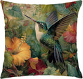 Vintage William Morris Green Hummingbird Pillow Cover 18x18 Double-Sided,Rustic Green Hummingbird Bird Animal Floral Botanical Print Decorative Throw Pillow Covers for Home Bedroom Living Room