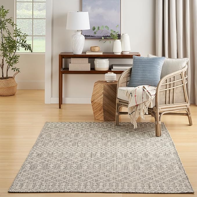 Nourison Home Positano Light Grey 5' x 7' Area Rug - Easy Clean, Non Shedding, Bed Room, Living Room, Dining Room, Kitchen (5' x 7')