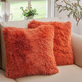 Cheer Collection Throw Pillows for Couch and Bed, Soft Shaggy Throw Pillows with Inserts Included, Cozy Long Hair Faux Fur Pillows - Set of 2-20" x 20" - Rust Orange