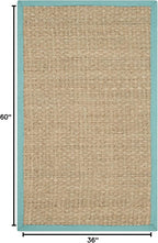 SAFAVIEH Area Rug 3x5 - Natural Fiber Collection - Natural & Teal, Seagrass, Basketweave Pattern with Border (NF114R)