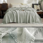 FOSSA Muslin Blanket with Fringe - 4-Layer 100% Cotton Gauze Super Soft & Breathable Throw -Lightweight Decorative Cooling Blanket for Bed, Sofa, Office (Sage Green, Throw XL (50" × 70"))