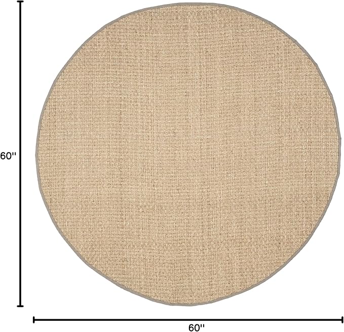 SAFAVIEH Area Rug 5' Round - Natural Fiber Collection - Natural & Grey, Seagrass, Basketweave Pattern with Border (NF114P)