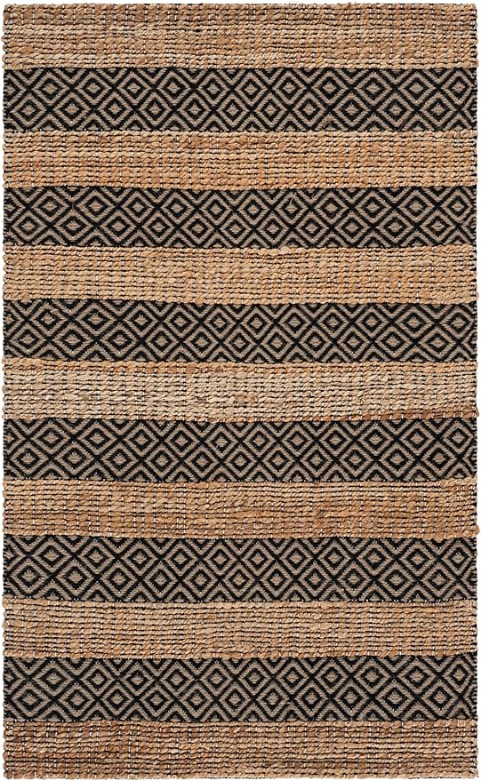 SAFAVIEH Natural Fiber Collection Accent Rug - 3' x 5', Black & Natural, Handmade Boho Farmhouse Rustic Jute & Cotton Jute, Ideal for High Traffic Areas in Entryway, Living Room, Bedroom (NFB653Z)