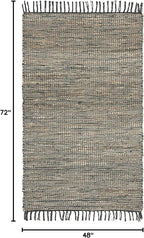 SAFAVIEH Vintage Leather Collection Accent Rug - 4' x 6', Grey, Handmade Boho Fringe Leather & Jute, Ideal for High Traffic Areas in Entryway, Living Room, Bedroom (VTL203F)