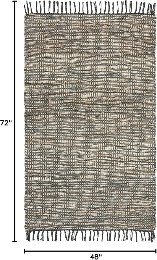 SAFAVIEH Vintage Leather Collection Accent Rug - 4' x 6', Grey, Handmade Boho Fringe Leather & Jute, Ideal for High Traffic Areas in Entryway, Living Room, Bedroom (VTL203F)