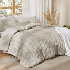 Bedsure Tufted Boho Comforter Set California King Size - Linen Boho Bed Set, GentleSoft™ 3 Pieces Farmhouse Shabby Chic Embroidery Bedding, Gifts for Woman, Soft Jacquard Comforter for All Seasons