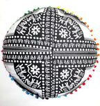 CRAFT KALA 22" Bohemian Floor Pillow Pouf Cover Mandala Boho Large Round Meditation Room Pillow Covers for Adults Seating Poufs Cushion Cover for Kids Playroom Black and White Elephant