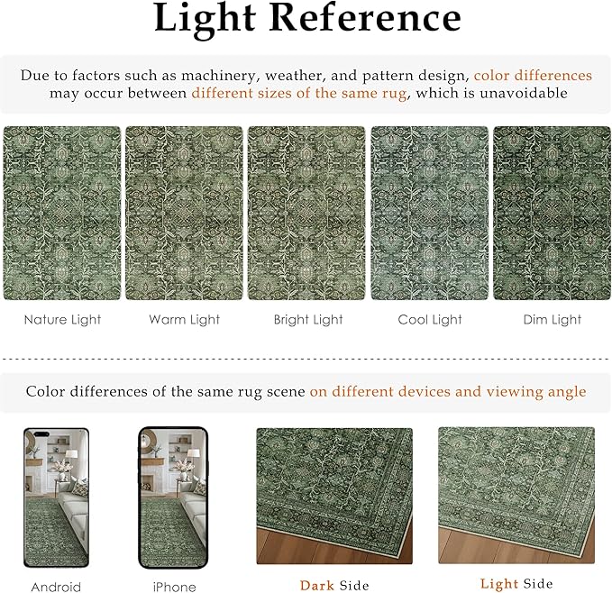 Green Area Rug 4x6 Washable Office Entryway Carpet Soft Vintage Indoor Kitchen Living Room Door Mat Traditional Retro Distressed Throw Small Rug Bedroom Dining Room Bathroom