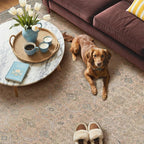 GENIMO 9x12 Area Rugs for Living Room, Machine Washable Non Slip Vintage Rugs, Low Pile Lightweight Chenille Print Rug for Bedroom, Dining Room, Home Office, Oatmeal Beige