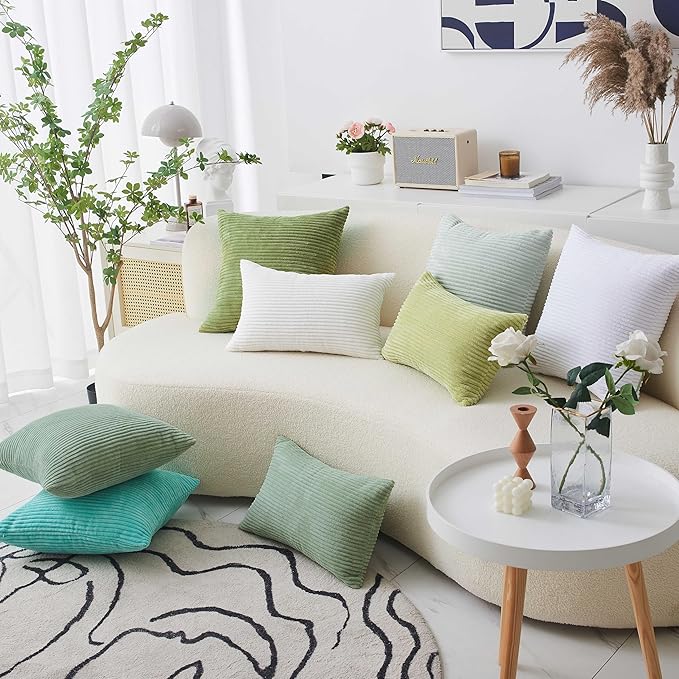 Home Brilliant Sage Green Throw Pillow Covers 18x18 Corduroy Spring Pillow Covers for Couch Set of 2 Pillow Covers for Sofa Bed Living Room Decor, 18 x 18 Inch, Iceberg Green