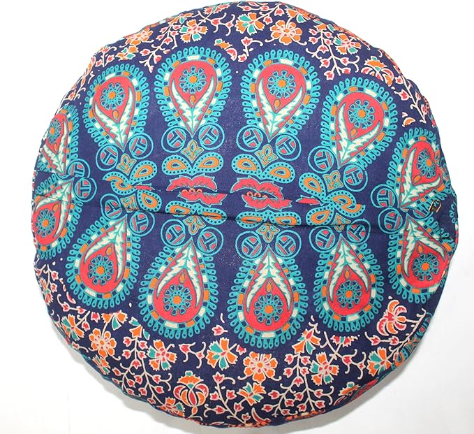 INDIAN CRAFT CASTLE ICC Mandala Barmeri Large Floor Pillow Cover Cushion Meditation Seating Ottoman Throw Cover Hippie Decorative Zipped Bohemian Pouf Ottoman Cases Orange Peacock 18" Round
