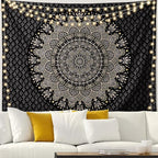 Edeesky Black Golden Mandala Tapestry Wall Hanging Psychedelic Medallion Wall Tapestry Aesthetic Indian Hippie Decor Bohemian Art Boho Home Decoration for Bedroom,Living Room,Dorm