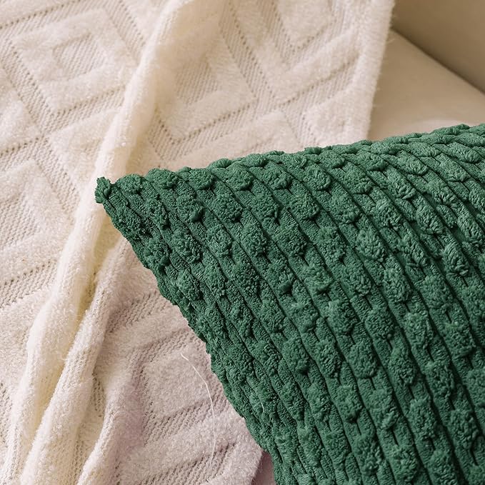 Set of 4 Dark Green Decorative Throw Pillow Covers 20x20 Inch Corduroy Pillow Covers for Bed Couch Sofa Living Room Soft Square Cushion Cases