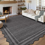 GarveeHome Scalloped Washable 6x9 Rug for Living Room Non Slip Soft Bedroom Rugs Black Low Pile Throw Rugs Stain Resistant Carpet for Nursery Dining Room Playroom Classroom, Black