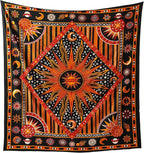 Popular Handicrafts Tapestry Wall Hanging Burning Sun and Moon Hippie Mandala Bohemian Hippy Intricate Indian Tapestry 84x90 Inches (215cm x 230cm) Golden
