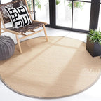 SAFAVIEH Area Rug 6' Round - Natural Fiber Collection - Maize & Grey, Sisal, Woven Design with Border (NF141G)