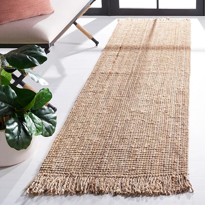 SAFAVIEH Natural Fiber Collection Runner Rug - 2'3" x 16', Natural, Handmade Woven Fringe Jute, Ideal for High Traffic Areas in Living Room, Bedroom (NF809A)