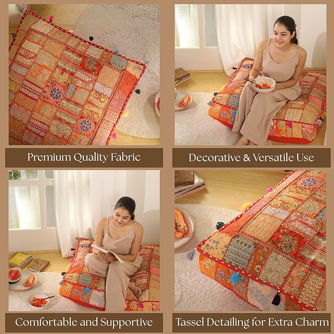 THE ART BOX 35" X 35" Large Boxed Shaped Premium Hypoallergenic Square Stuffer Best for Meditation Floor Pillow Cover, Mandala Ottoman Cushion Cover, Dog Beds, Lounger, Pet Beds
