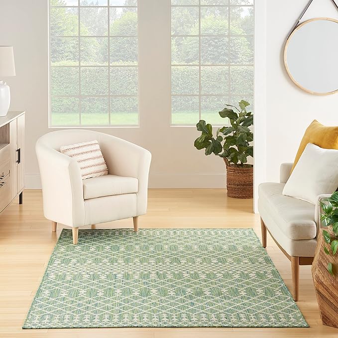 Nourison Home Positano Blue Green 5' x 7' Area Rug - Easy Clean, Non Shedding, Bed Room, Living Room, Dining Room, Kitchen (5' x 7')