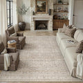 HUGEAR Area Rug 9x12 Vintage Beige Machine Washable Living Room Rugs Distressed Retro Floral Vacuumable Low Pile Carpet Bedroom Office Dining Room Laundry Room Non Slip Soft Lightweight