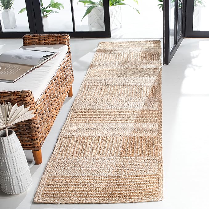 SAFAVIEH Natural Fiber Collection Runner Rug - 2'3" x 7', Natural & Ivory, Handmade Stripe Jute, Ideal for High Traffic Areas in Living Room, Bedroom (NF887A)