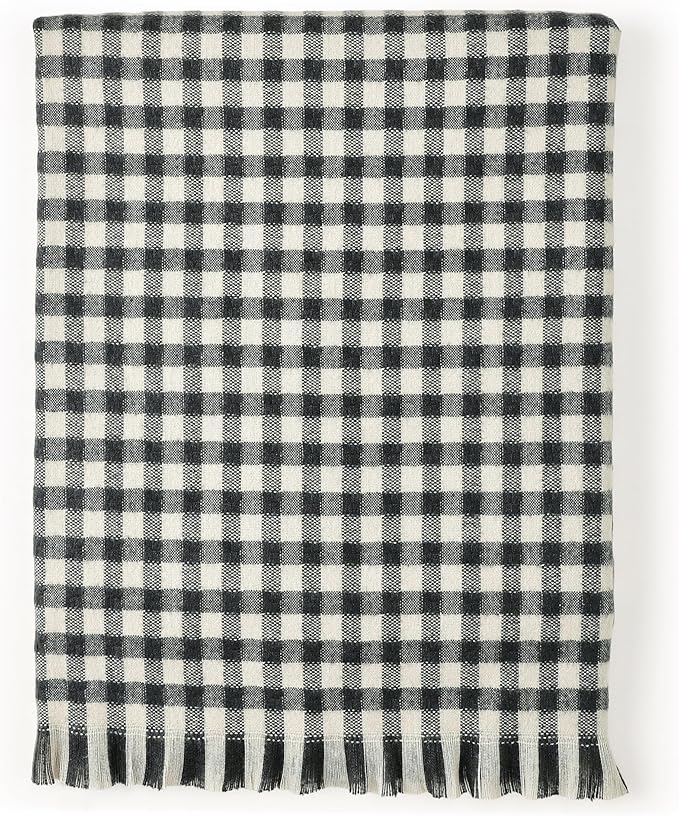 CREVENT Farmhouse Boho Knitted Throw Blanket for Couch Sofa Chair Bed Home Decoration, Soft Warm Cozy Light Weight for Spring Summer Fall (50''X60'' Plaid Black)