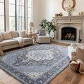 Bedsure 3x5 Area Rugs for Living Room, Machine Washable Rugs, Non-Slip Backing, Non-Shedding, Vintage Low Pile Easy Care Throw Carpet for Bedroom Dining Room, Medium Gray