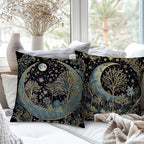 Vintage Dark William Morris Moon Night Forest Decor Pillow Covers 18x18 Set of 2,Black Forest Decor,Dark Dcademia Floral Decorative Throw Pillow Covers for Home Bedroom Living Room