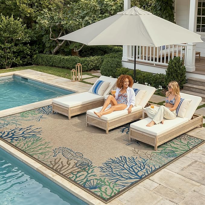 LIVEBOX Modern Easy Jute Outdoor Rug 8x10, Washable Rugs for Living Room Indoor Outdoor Non Slip Large Patio Coastal Animal Farmhouse Area Rugs, Carpet for Backyard Office Decor(Olive 8'x10')