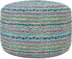 SIMPLIHOME Margo Round Pouf - 20 inch Wide Handwoven Jute and Cotton Braided Ottoman in Green, Boho-Style Footstool or Extra Seating for Living Room or Bedroom with Polystyrene Bead Filling, Assembled