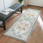 GENIMO 2x4 Runner Rugs for Hallway, Machine Washable Non Slip Vintage Rugs, Low Pile Lightweight Soft Print Rug for enrtyway, Corridor, Home Office, Kitchen, Cyan