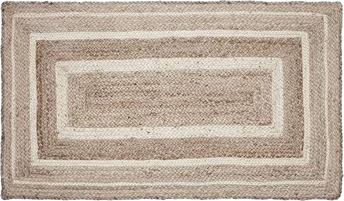 VHC Brands Jute Rug Rectangle with Pad, Natural & Crème, 36x60