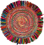 SAFAVIEH Cape Cod Collection Area Rug - 9' Round, Ivory & Red, Handmade Boho Fringe Jute & Cotton, Ideal for High Traffic Areas in Living Room, Bedroom (CAP206A)