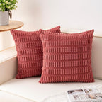 Pack of 2 Corduroy Decorative Throw Pillow Covers 20x20 InchSoft Boho Striped Pillow Covers Modern Farmhouse Home Decor for Sofa Living Room Couch Bed（Cranberry Red）