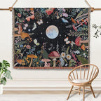 Woven Throw Blanket Moon Plant Boho Chic Decor Reversible Cute Cotton Boho Throw Blanket Witchy Throws Blankets with Tassels Moonlit Garden Blankets Bohemian Room Decor Luxury Christmas Throws 51”x59”