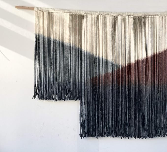 Flber Macrame Wall Hanging Large Black Tie-Dye Geometric Décor Bohemian Yarn Tapestry Home Boho Wall Décor 59" Wx35 L