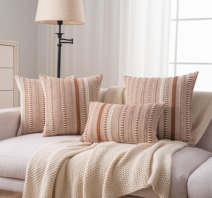 Boho Throw Pillow Covers 18x18 Inch Set of 2, Farmhouse Decorative Couch Pillow Cases, Brown Accent Pillows of Bed, Sofa Bedroom Living Room Home Decor Cushion Cover