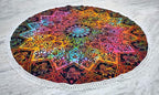 Round Beach Tapestry Turquoise Mandala Throw/Boho Hippie Beach Blanket Roundie/Indian Cotton Bohemian Large Round Table Cloth-Home Decor/Yoga Mat Meditation Picnic Rug (70", Multi Blue)