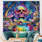 Skull Mushroom Tapestry Magical Forest Tapestries Butterfly Wall Tapestry Magic Neon River Wall Hanging Galaxy Planet Tapestries for Home Decor Aesthetic Bedroom Living Room Dorm Decor (59"x51")